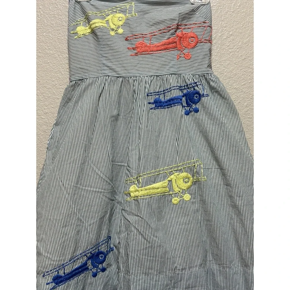 Moulinette Soeurs Girls Size 4 Cotton Striped Airplane Embroidered Dress